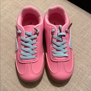 Pink Kids Shoes with Blue Laces